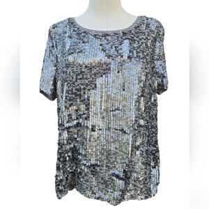 Maison Scotch Pop Odessey Grey/Silver Sequin Top - Size 2 (Medium)